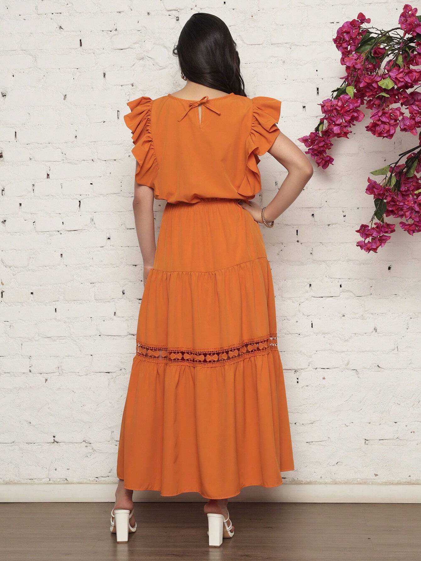 Vestido Longo Bainha Com Babado Thaís