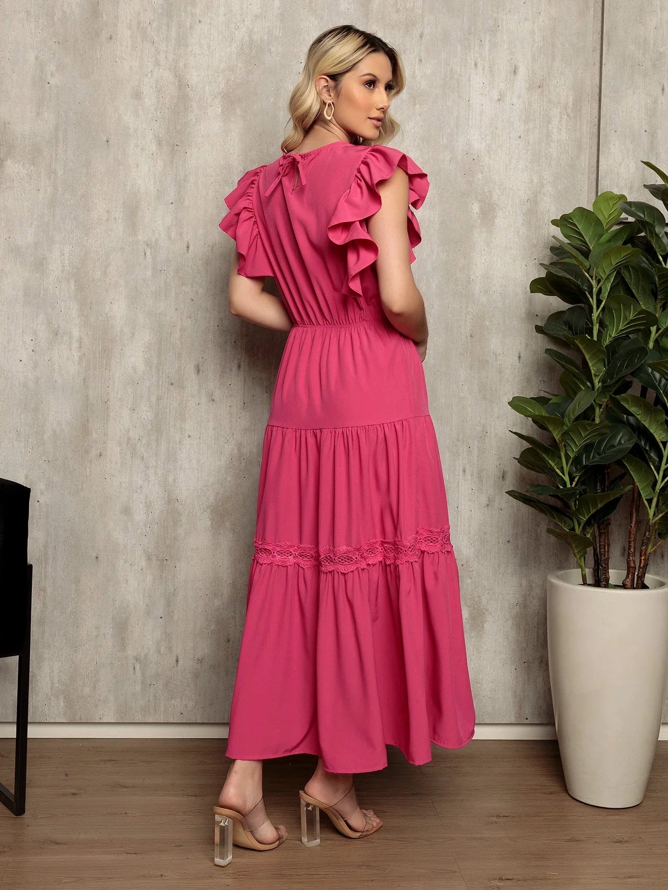 Vestido Longo Bainha Com Babado Thaís