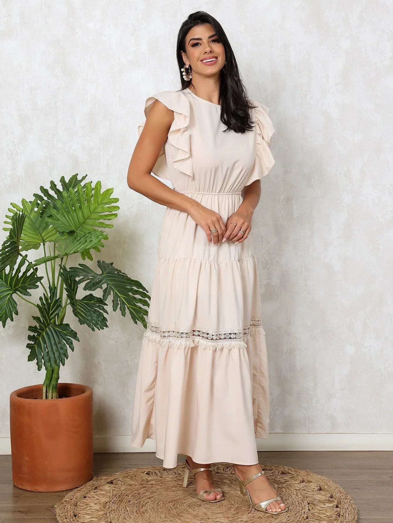 Vestido Longo Bainha Com Babado Thaís