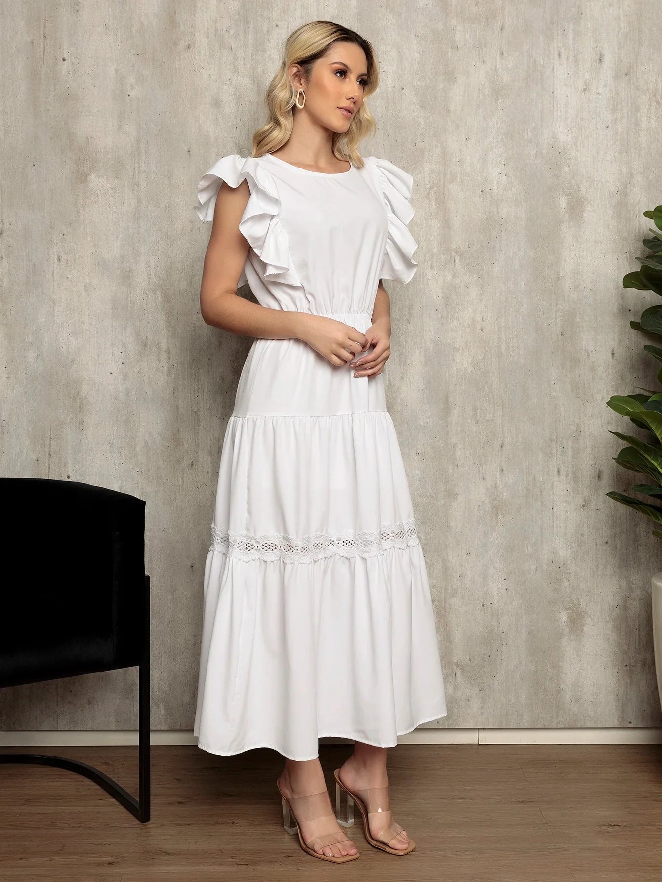 Vestido Longo Bainha Com Babado Thaís