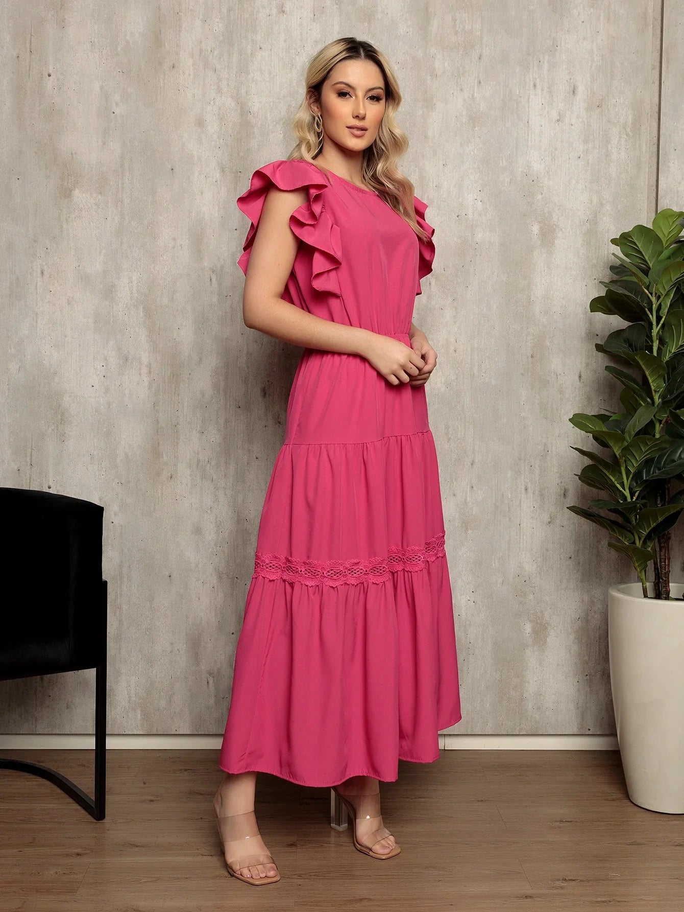 Vestido Longo Bainha Com Babado Thaís