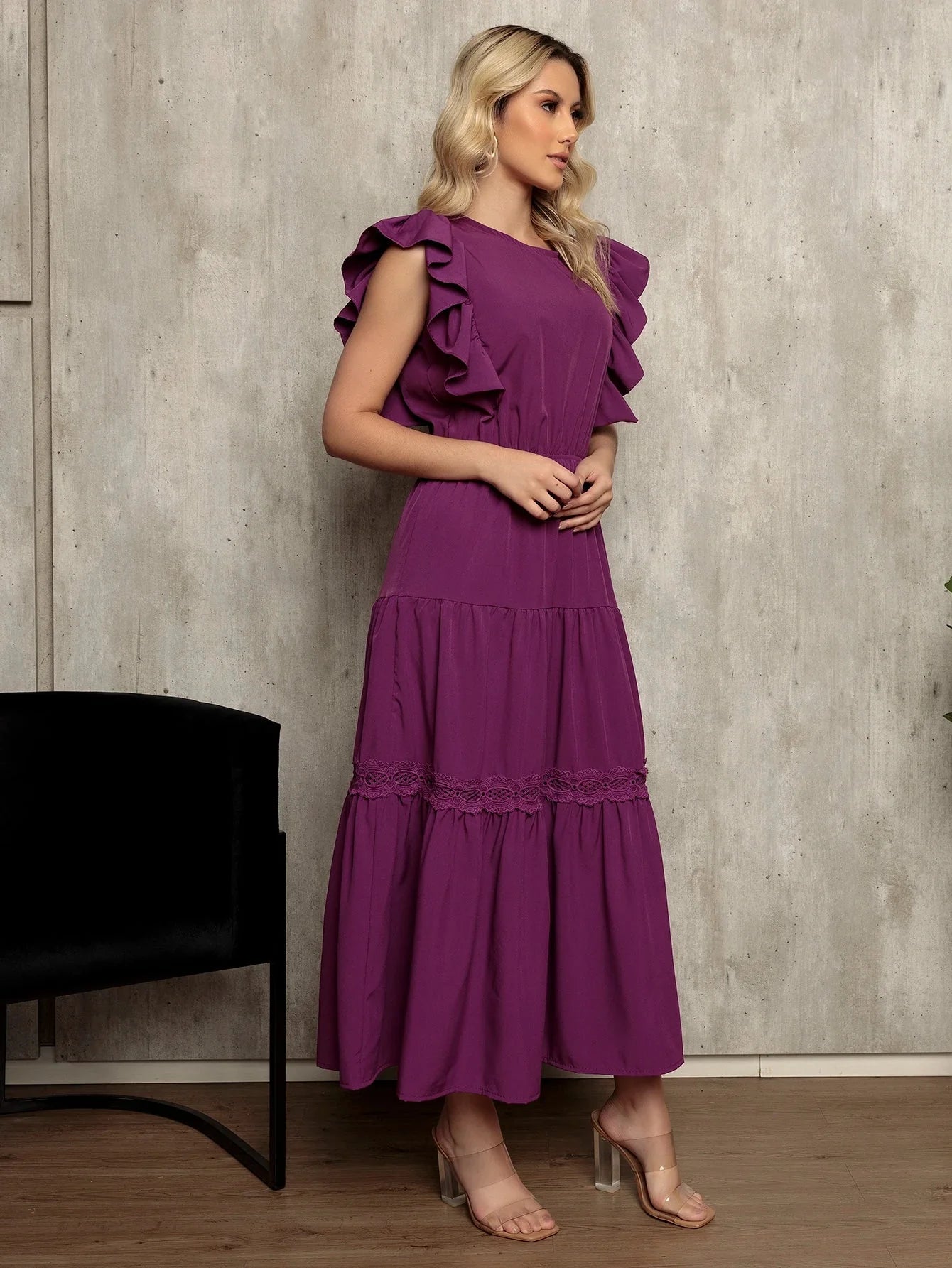 Vestido Longo Bainha Com Babado Thaís