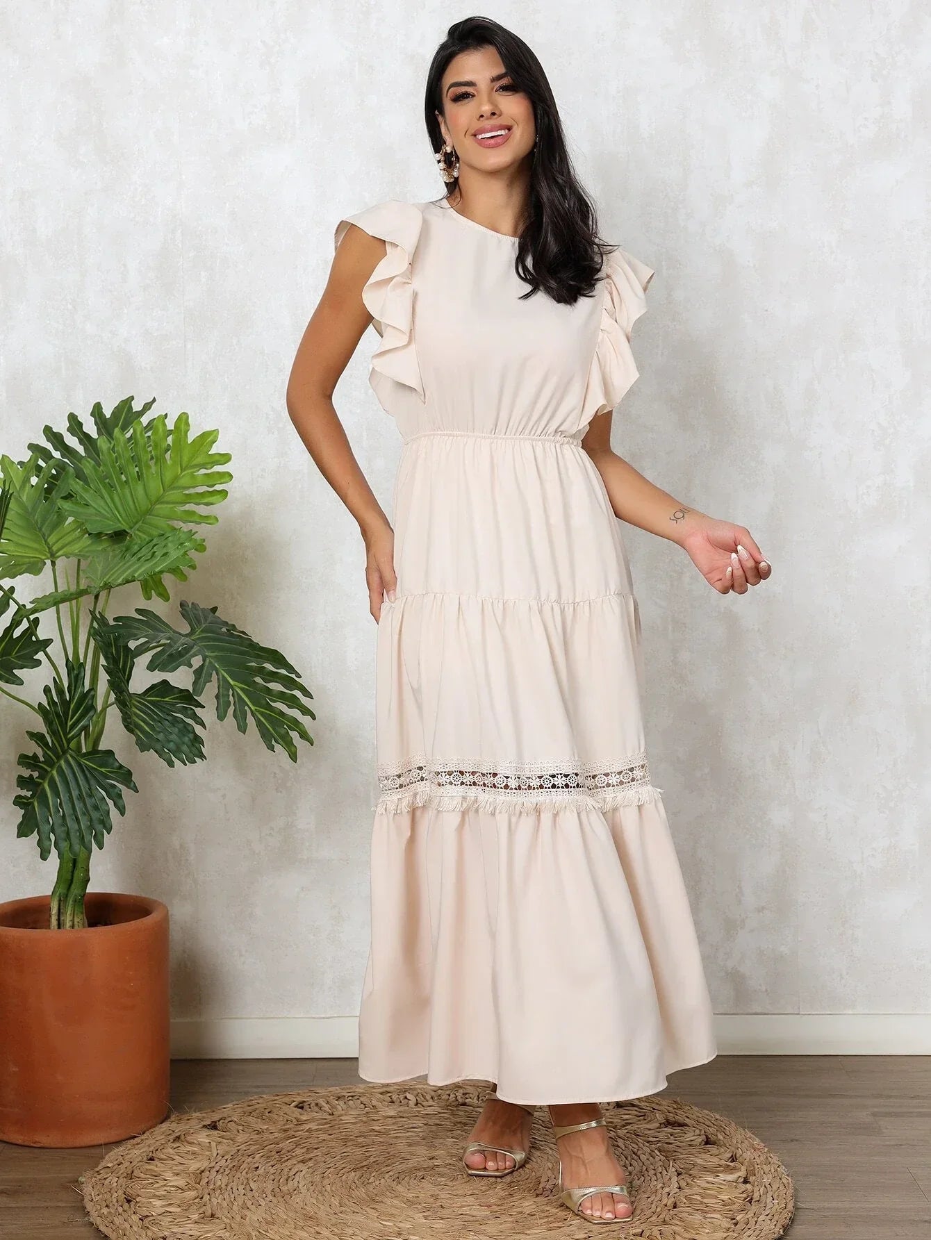 Vestido Longo Bainha Com Babado Thaís