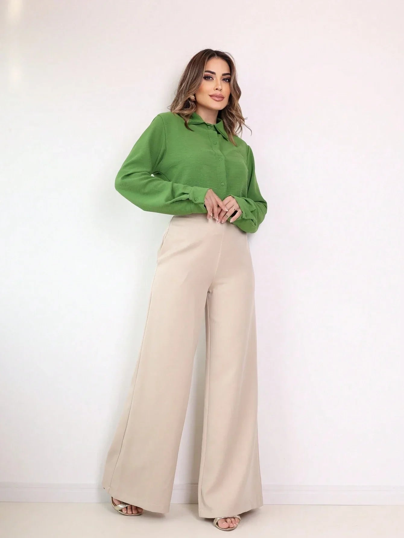 Camisa Estilo Social Com Manga Bufante E Botões Silvana