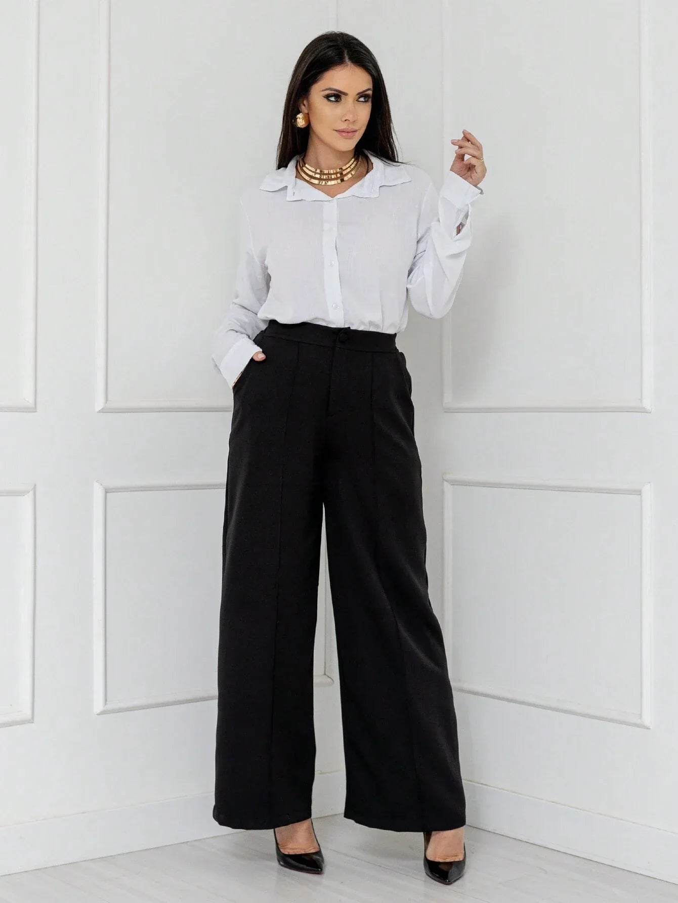 Camisa Estilo Social Com Manga Bufante E Botões Silvana