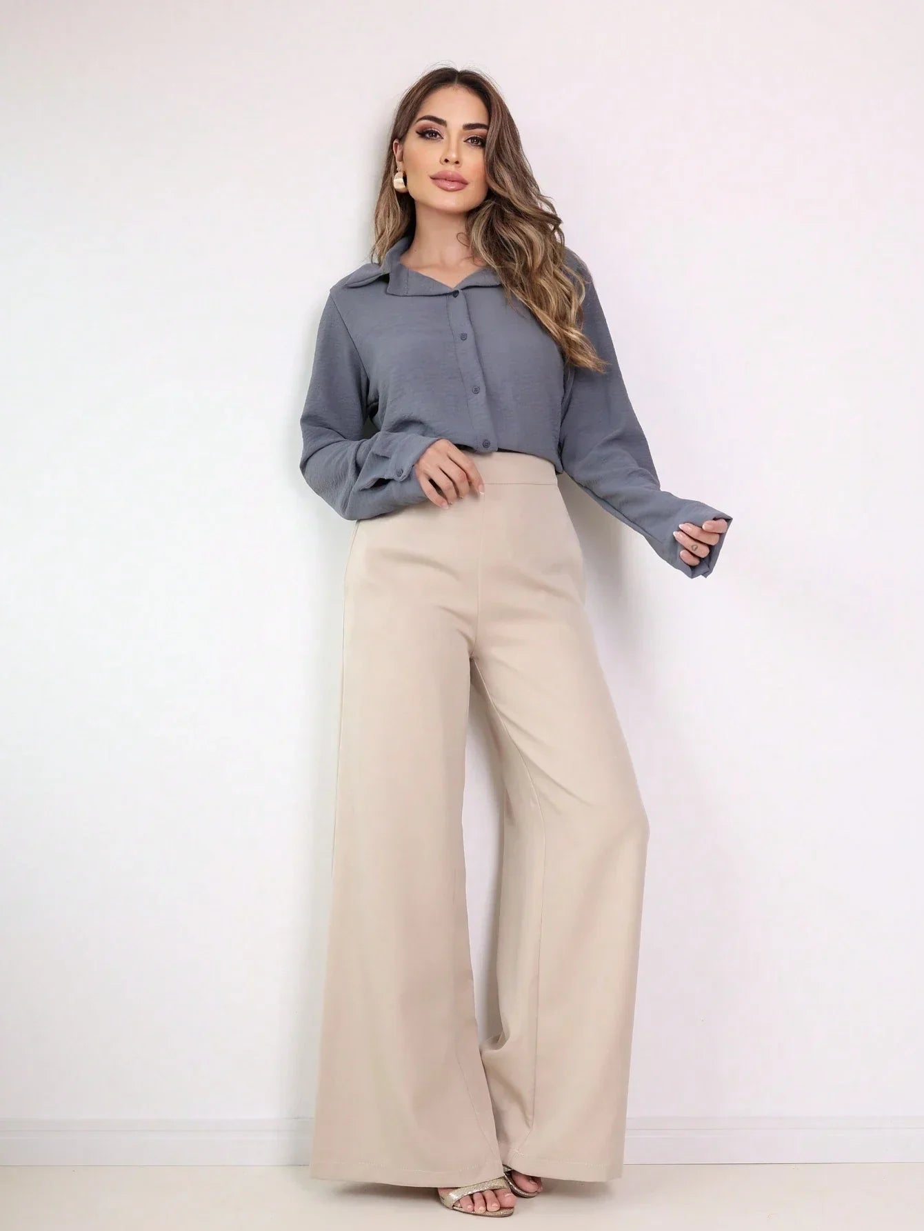 Camisa Estilo Social Com Manga Bufante E Botões Silvana