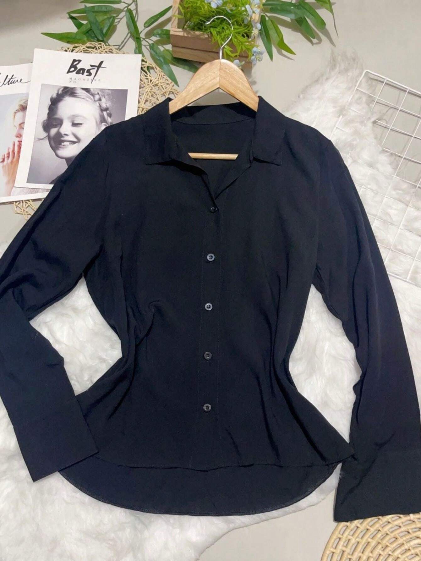 Camisa Social Manga Longa Com Botões Tatiane Preto Novo / P