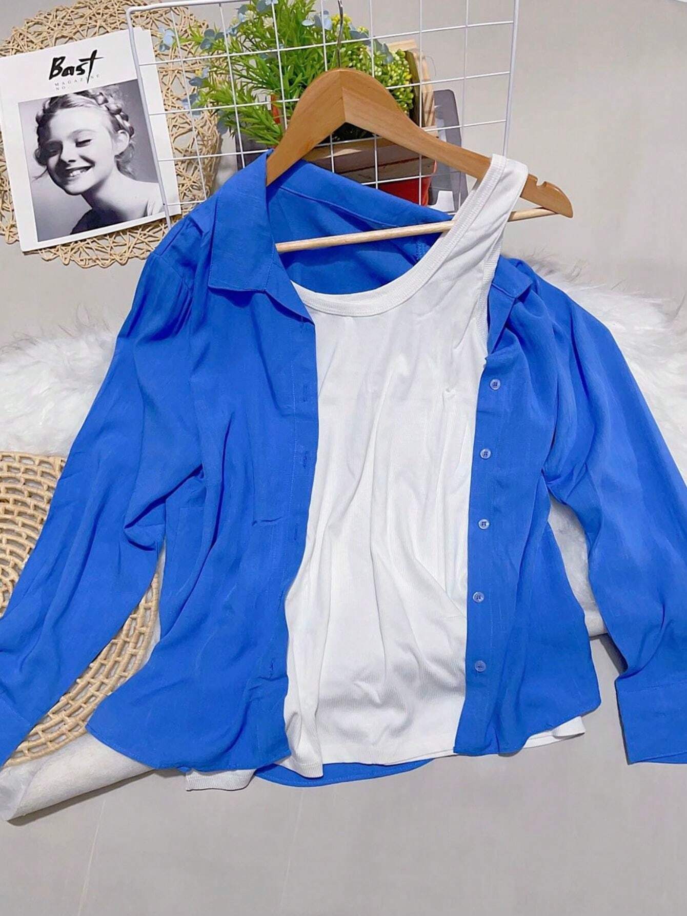 Camisa Social Manga Longa Com Botões Tatiane Azul Novo / P