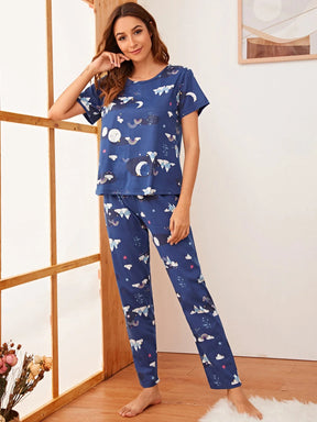 Conjunto de Pijama e Máscara de Olhos com Gráfico de Desenho Animado