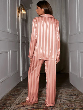 SHEIN Conjunto de pijama de cetim com acabamento em contraste