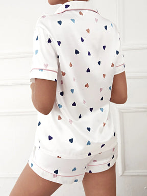 Conjunto de Pijama Blusa e Calça com Estampa de Coração Colorido e Barra de Contraste / Conjunto de Pijama Branco