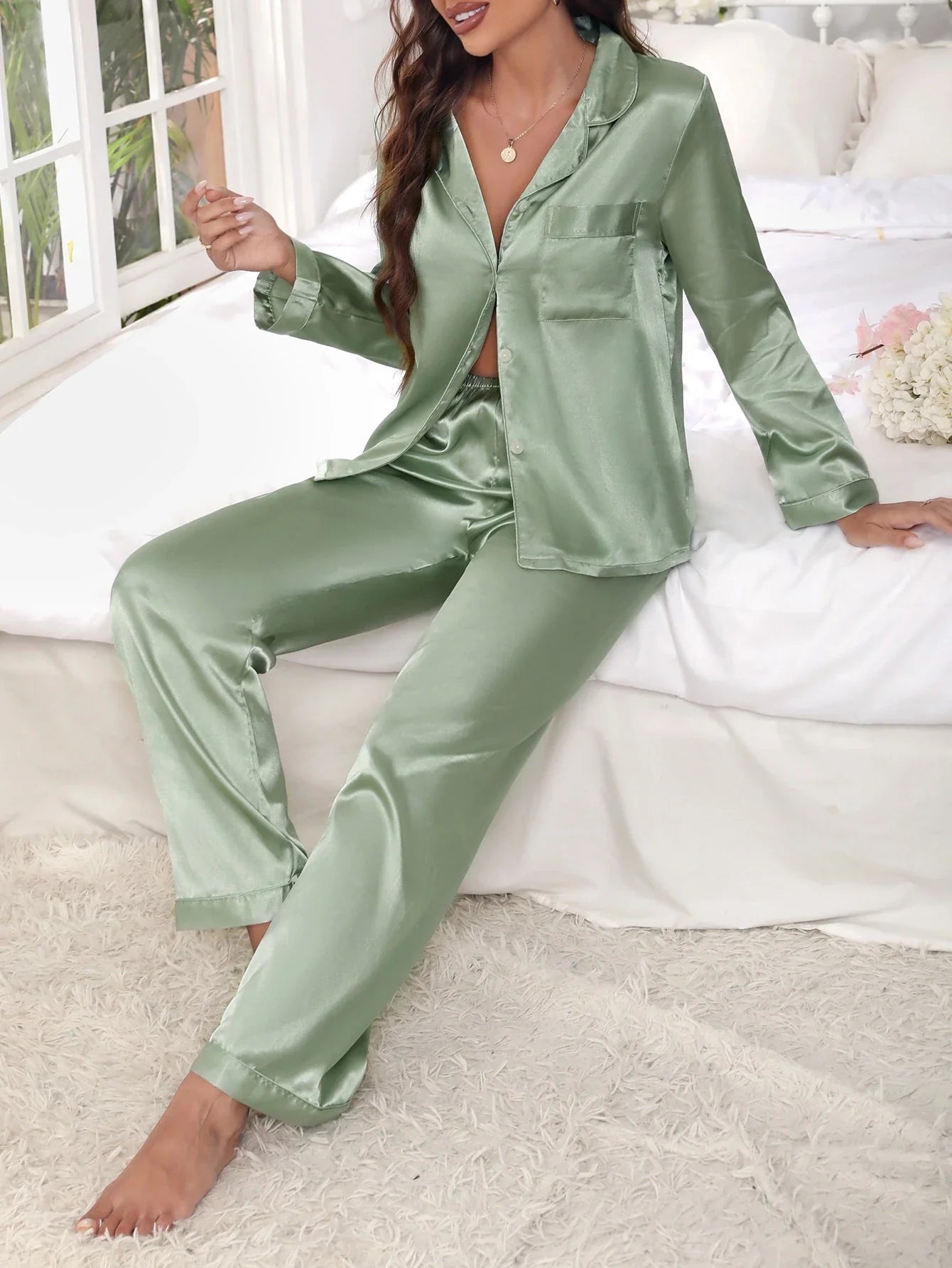 Conjunto de Pijama Feminino Tecido Jacquard Estampa de Animal