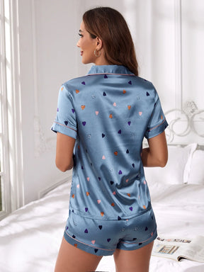 Conjunto de Pijama Blusa e Calça com Estampa de Coração Colorido e Barra de Contraste / Conjunto de Pijama Branco