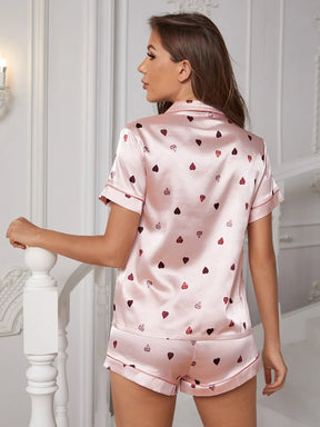 Conjunto de Pijama Blusa e Calça com Estampa de Coração Colorido e Barra de Contraste / Conjunto de Pijama Branco