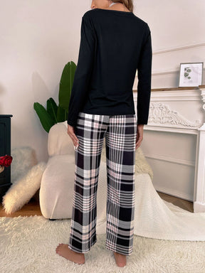 CoupledUp Conjunto de Pijama / Pijama com Estampa Xadrez e Coração