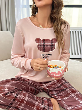 CoupledUp Conjunto de pijama com estampa xadrez e slogan