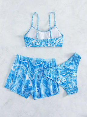 SHEIN Swim Conjunto de Maiô Bikini feminino com alças finas para o verão na Praia com Estampa de Redemoinho, impressionados aleatoriamente.