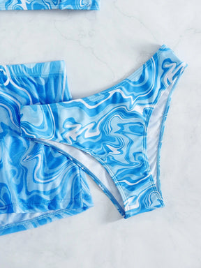 SHEIN Swim Conjunto de Maiô Bikini feminino com alças finas para o verão na Praia com Estampa de Redemoinho, impressionados aleatoriamente.