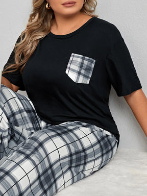 Conjunto de Pijama com Bolso Remendado de Xadrez