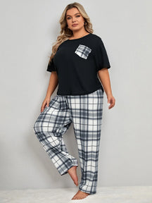 Conjunto de Pijama com Bolso Remendado de Xadrez