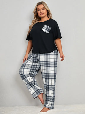 Conjunto de Pijama com Bolso Remendado de Xadrez