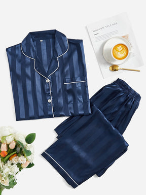 SHEIN Conjunto de pijama de cetim com acabamento em contraste