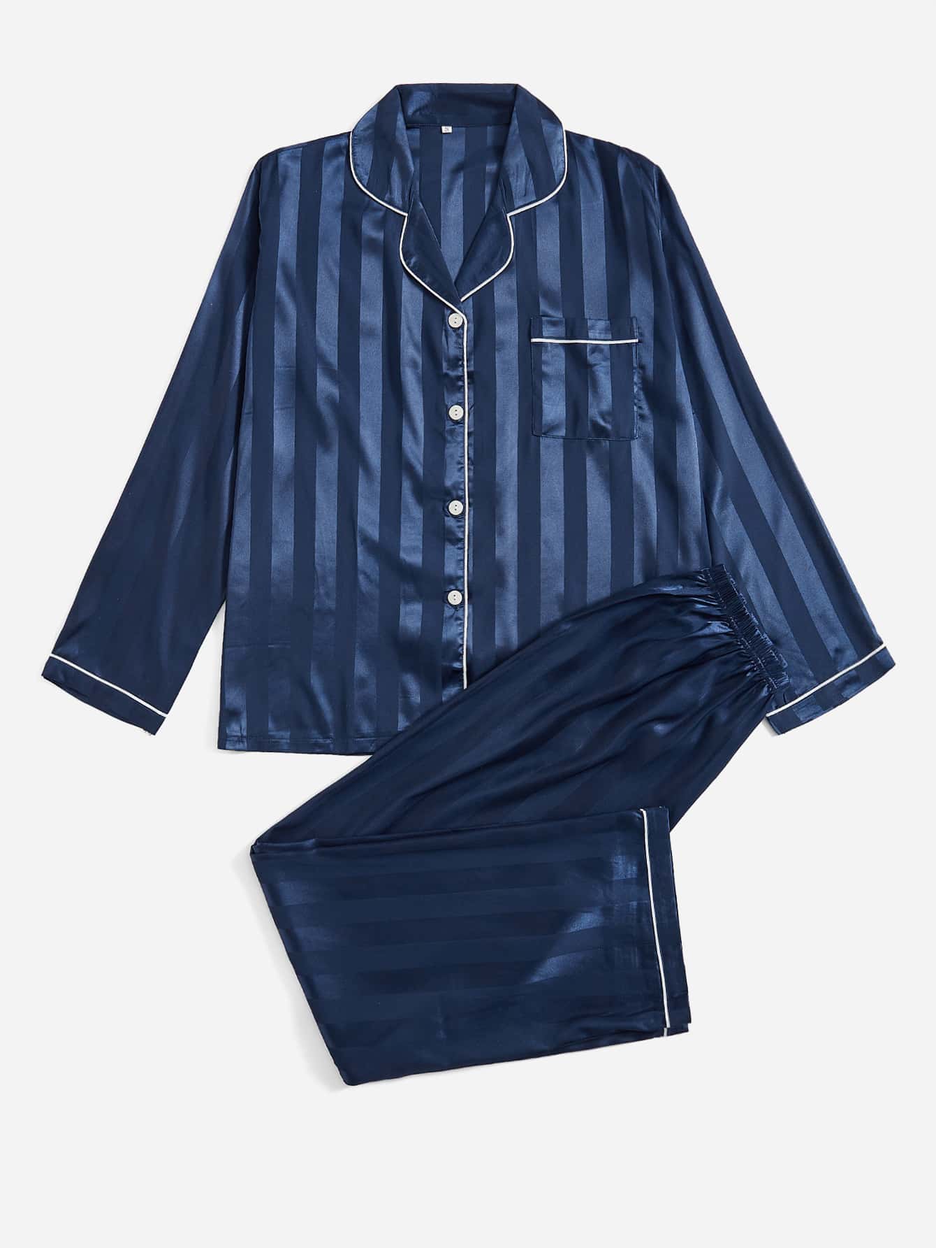 SHEIN Conjunto de pijama de cetim com acabamento em contraste