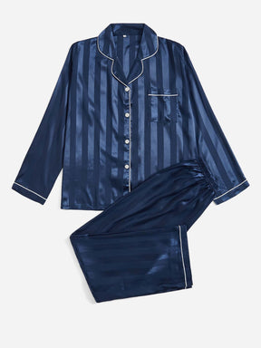 SHEIN Conjunto de pijama de cetim com acabamento em contraste