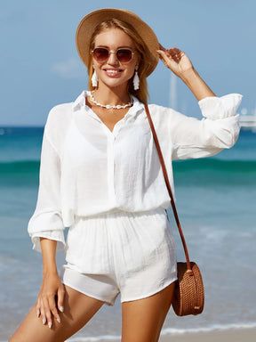 SHEIN Swim Sólido Botão Frontal Conjunto De Cobertura