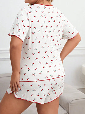 Conjunto de Pijama com Ribana de Contraste Estampa de Cereja