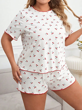 Conjunto de Pijama com Ribana de Contraste Estampa de Cereja
