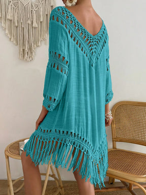 Swim Vcay Capa Tricotada Vazada Feminina, Moda Simples Casual para Férias