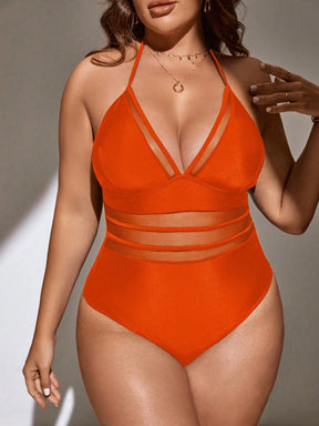 Swim SXY Plus Malha De Contraste Halter Fato De Banho De Uma Peça