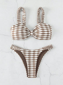 SHEIN Swim Conjunto de Bikini com Estampa de Praia de Verão e Amarrado na Frente