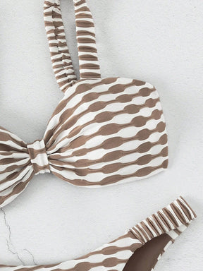SHEIN Swim Conjunto de Bikini com Estampa de Praia de Verão e Amarrado na Frente