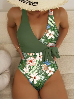 SHEIN Swim Maiô de Peça Única com Alça Destacável, Estampa Aleatória de Verão