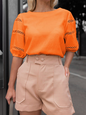 Blusa Manga Bufante Com Detalhe Guipir Rebeca