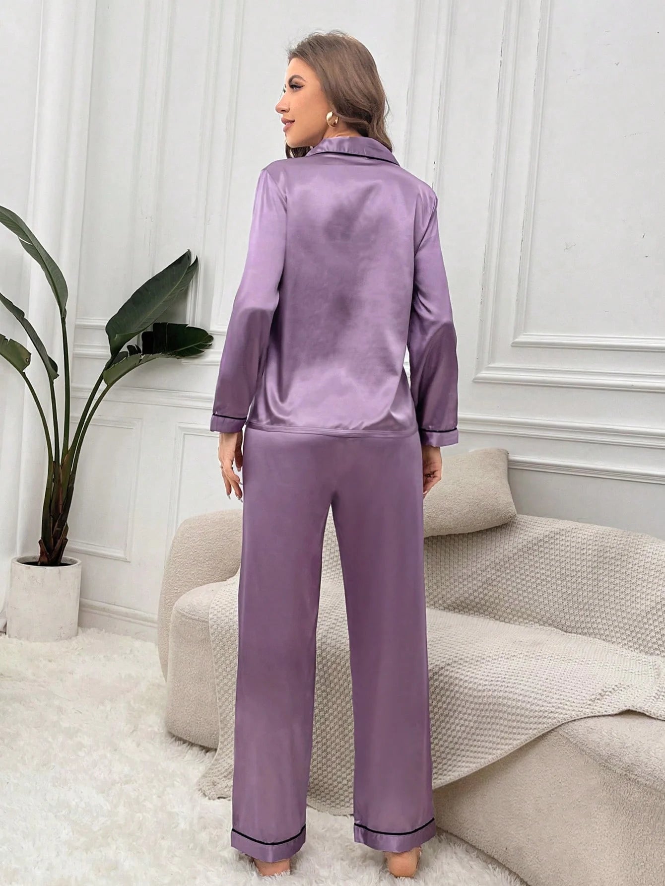 Conjunto de Pijama Feminino Tecido Jacquard Estampa de Animal