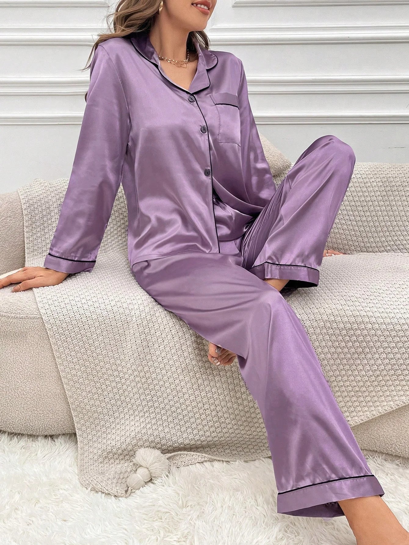 Conjunto de Pijama Feminino Tecido Jacquard Estampa de Animal