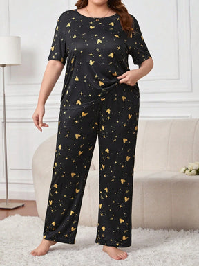 Conjunto de Pijama com Estampa de Coração e Estrela