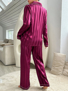 SHEIN Conjunto de pijama de cetim com acabamento em contraste