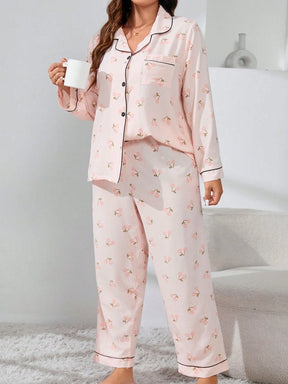 Conjunto de Pijama com Estampa Floral e Ribana de Contraste
