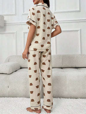 Conjunto de Pijama com Tubulação de Contraste Gráfico Cartoon