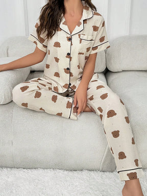 Conjunto de Pijama com Tubulação de Contraste Gráfico Cartoon
