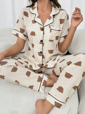 Pijama Longo Manga Curta Ursinho Kécia