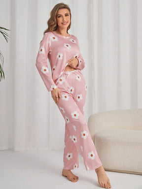 Conjunto de Pijama / Pijama com Estampa Floral de Camiseta e Calça