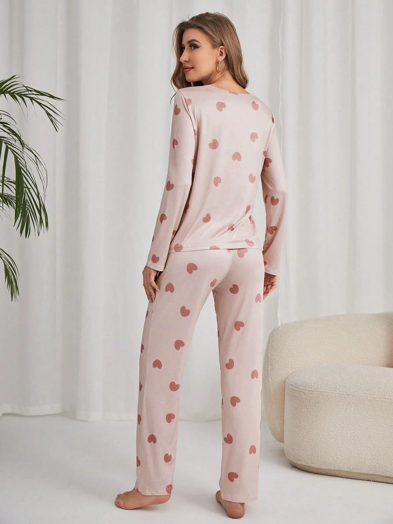 Conjunto de Pijama/Pijama com Estampa de Coração em Camiseta e Calça