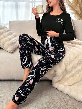 Pijama/Conjunto de Pijama com Estampa de Coração e Letra
