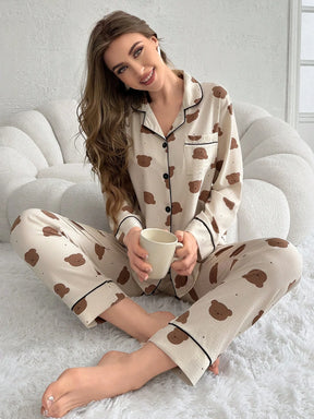 CoupledUp Conjunto De Pijama Feminino Com Estampa De Urso De Manga Longa E Calça Longa
