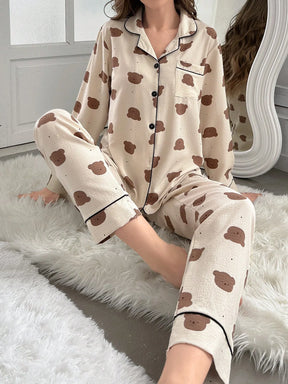CoupledUp Conjunto De Pijama Feminino Com Estampa De Urso De Manga Longa E Calça Longa